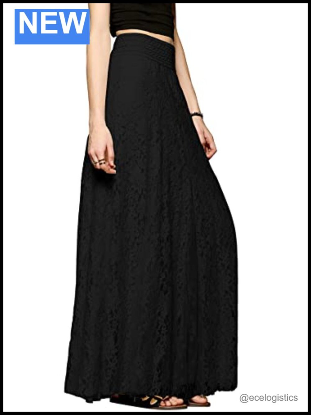 Floral Lace High Waist Pleated A-Line Maxi Skirt Women's